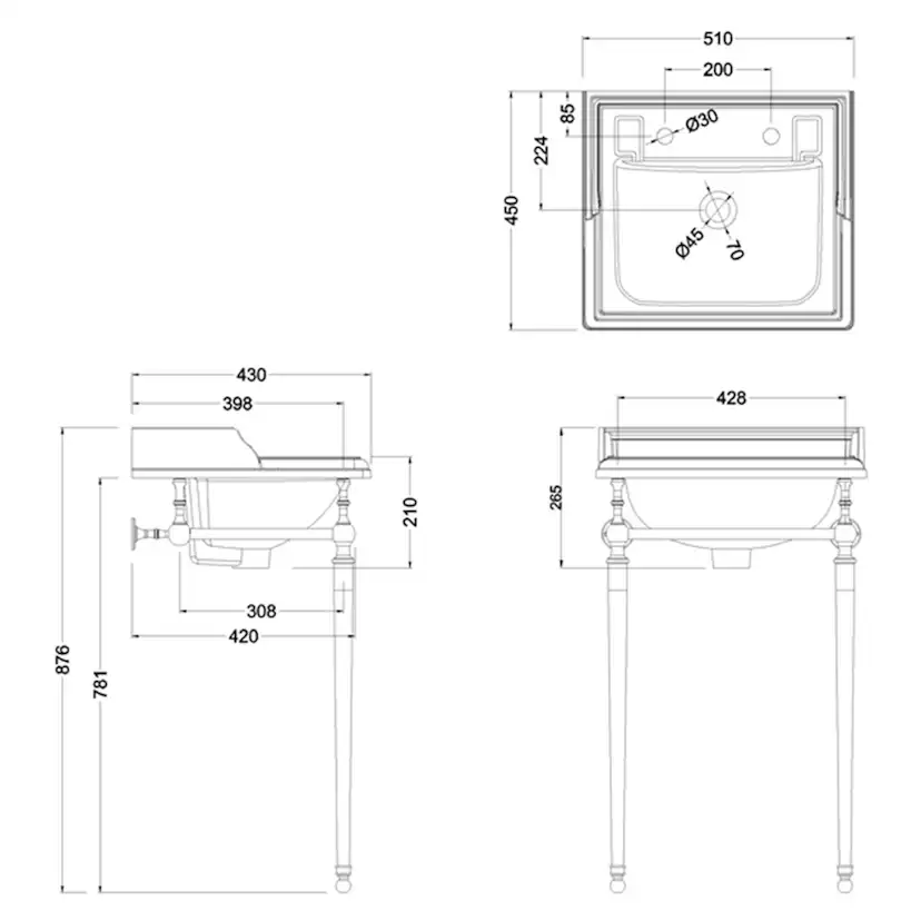 Tvättställ Burlington Medici Classic B20 50 cm