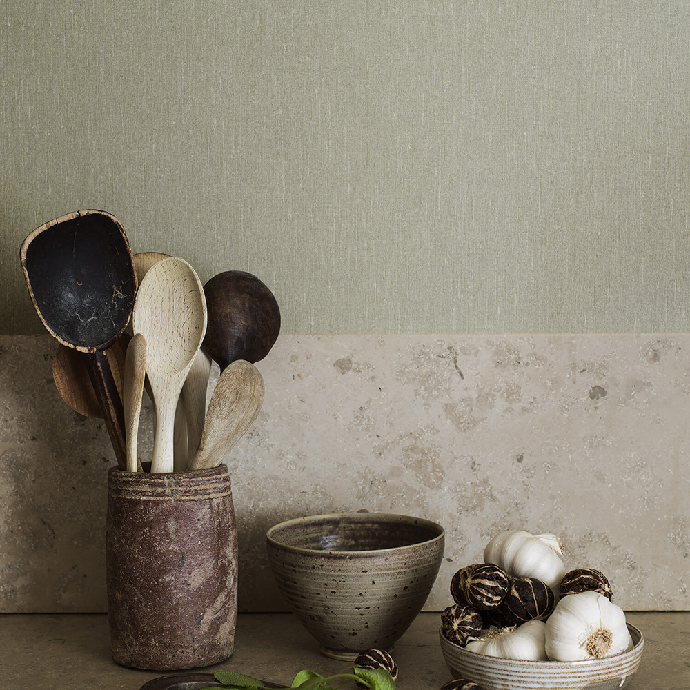 Tapet Boråstapeter Linen Soft Olive 4335 EasyUp, Enfärgad Grön