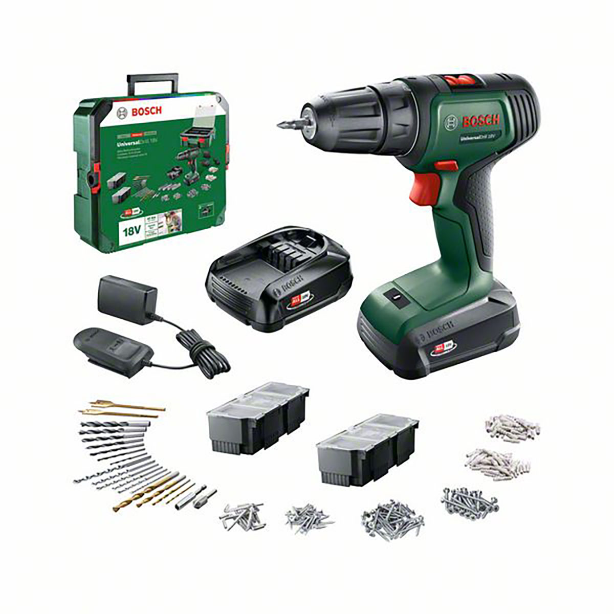 Borrskruvdragare Bosch Power Tools 18V med Batteri, Laddare & Tillbehörspaket