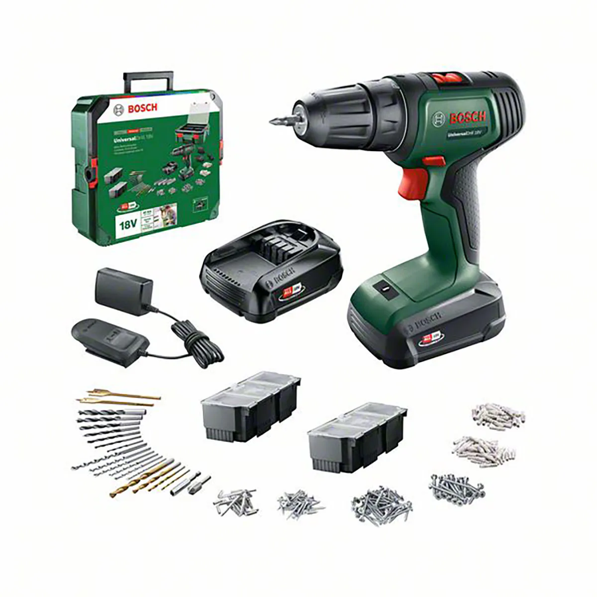 Borrskruvdragare Bosch Power Tools 18V med Batteri, Laddare & Tillbehörspaket