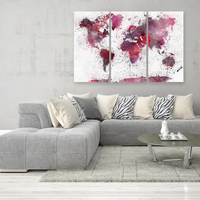 Tavla Arkiio World Map Red Watercolors 3 delar