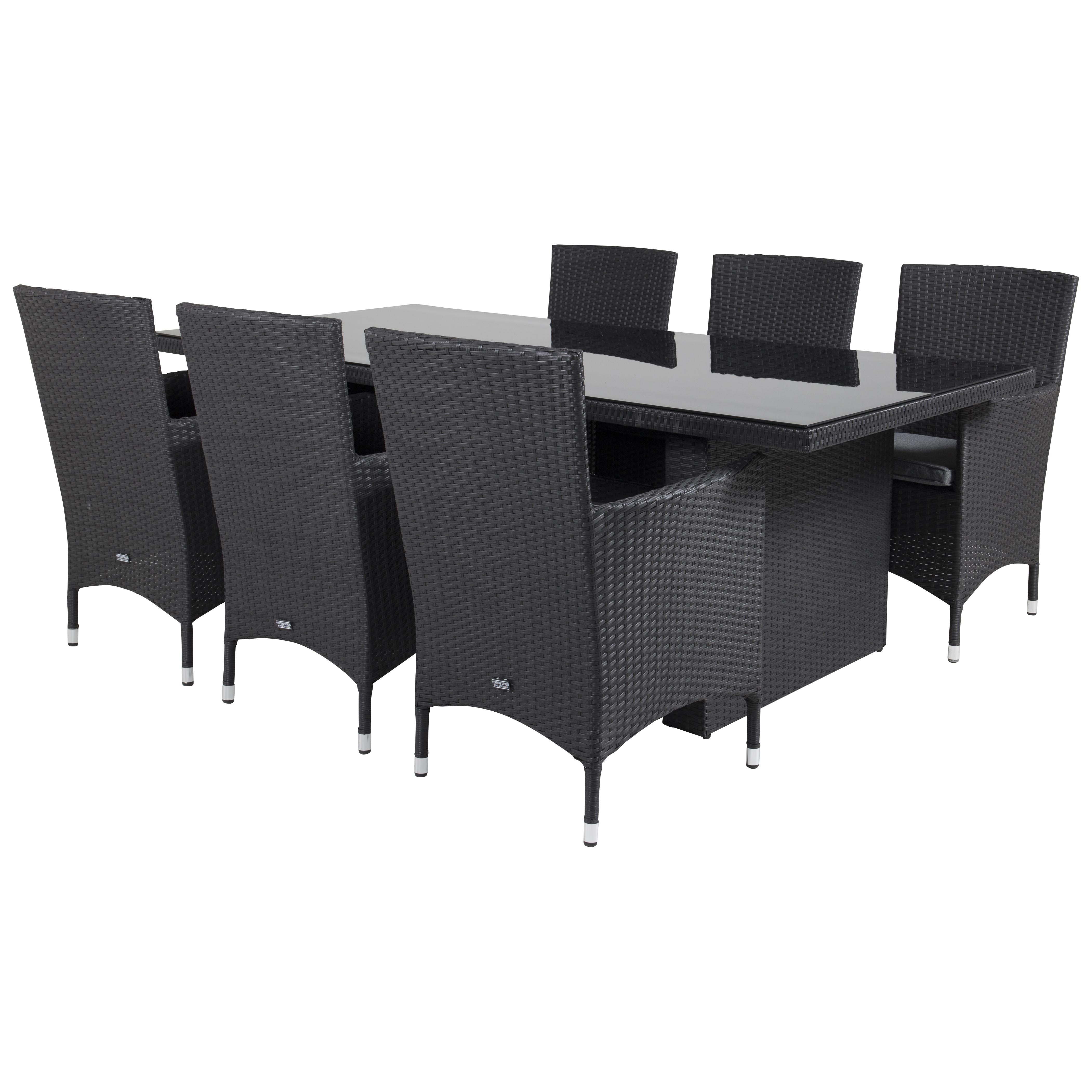 Padova Bord 200*100-Svart+Malinstol med dyba-Svart/Grå dyba6 Svart Bord, Svart Stol med Grå Dyna