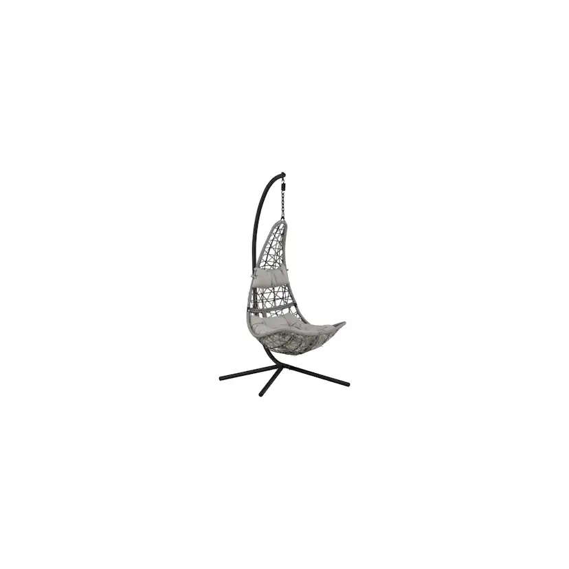 Edinburgh Hanging chair - Black frame/grey wicker/grey cushi Grå