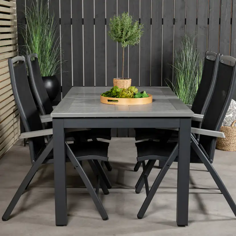 Albany Dining Table 160/240*100 - Svart Alu / Grey Aintwood+ Svart/Grå