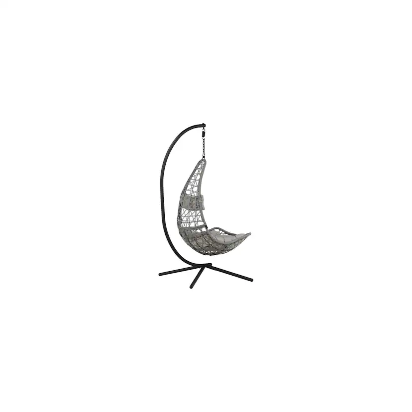 Edinburgh Hanging chair - Black frame/grey wicker/grey cushi Grå