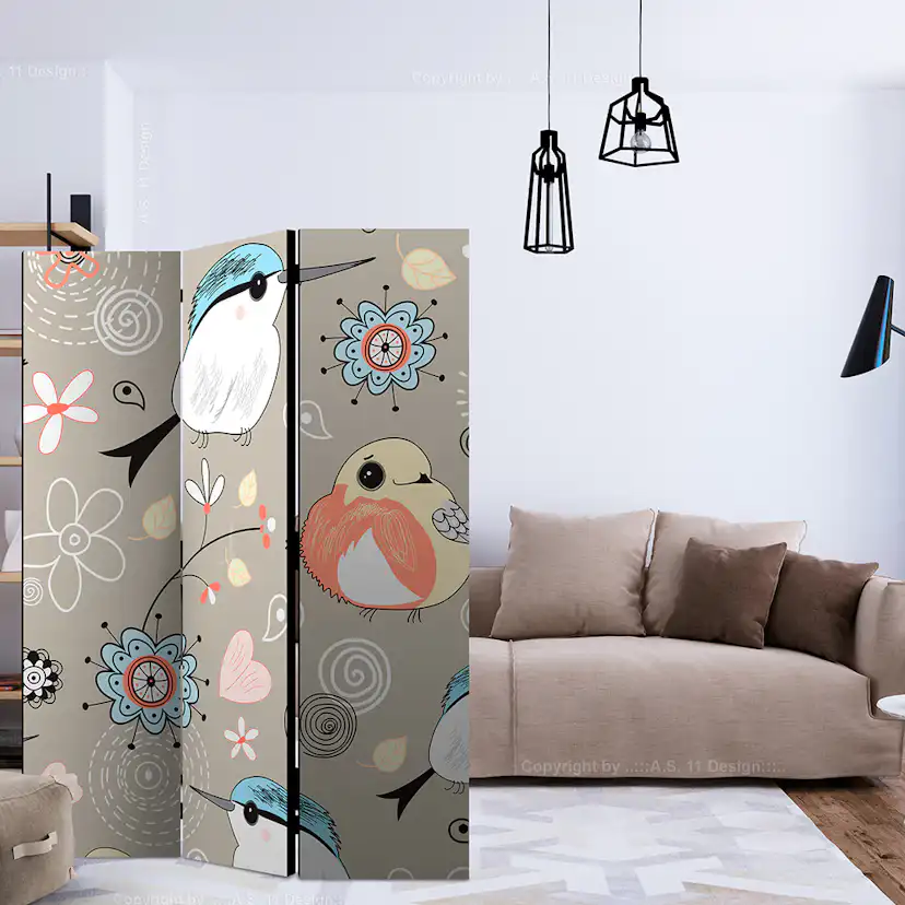 Rumsavdelare Skärmvägg Arkiio Natural Pattern With Birds 135x172 cm