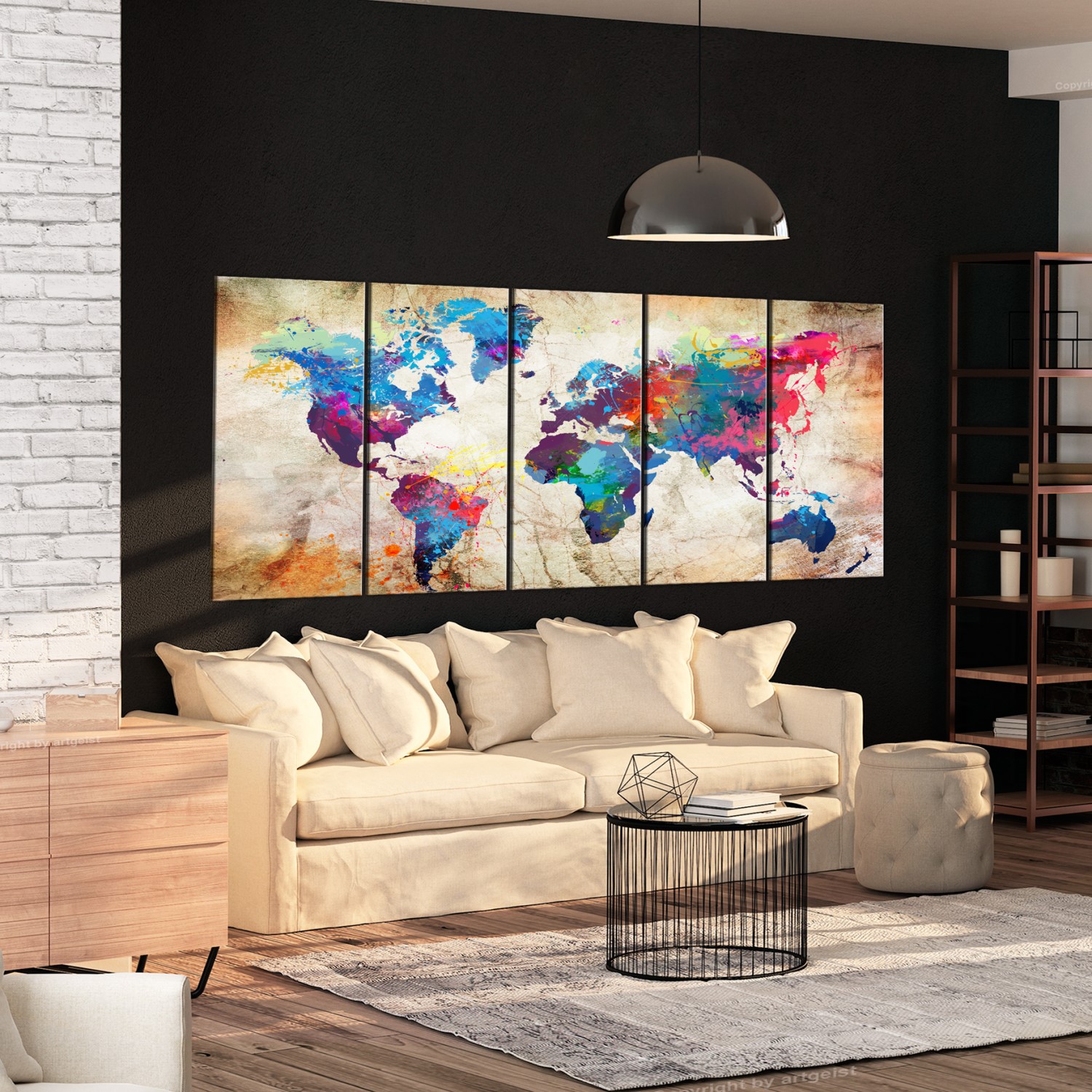 Tavla Arkiio World Map Colourful Ink Blots