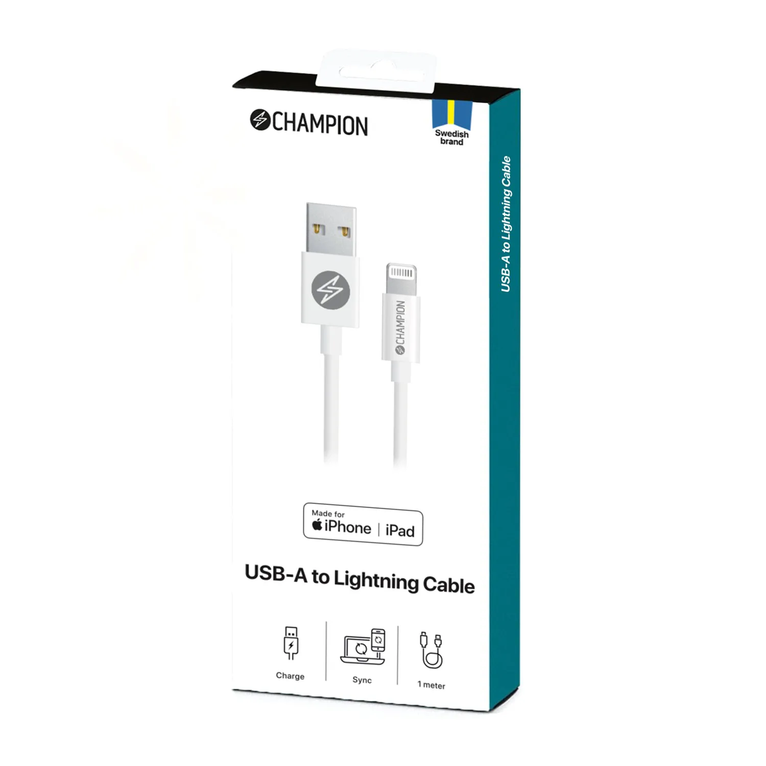 USB-A Champion till Lightning Kabel 1m Vit