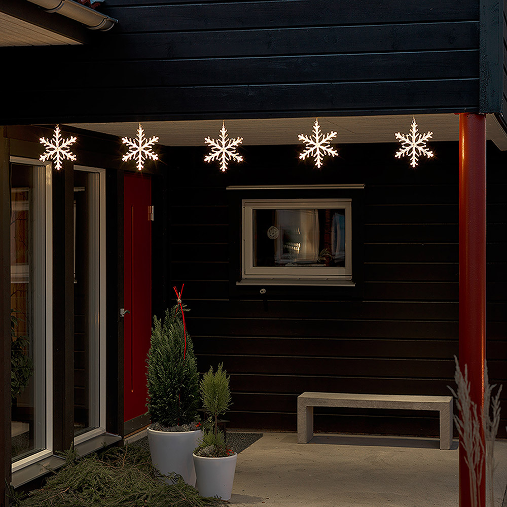Ljusslinga 5 snöflingor 60 varmvita LED 24V/IP44 Varmvit/Transparent