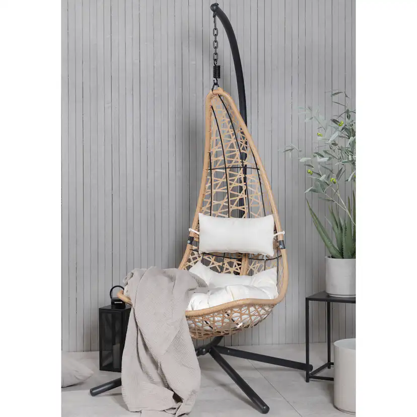 Edinburgh Hanging chair - Black frame/nature wicker/white cu Svart/Natur