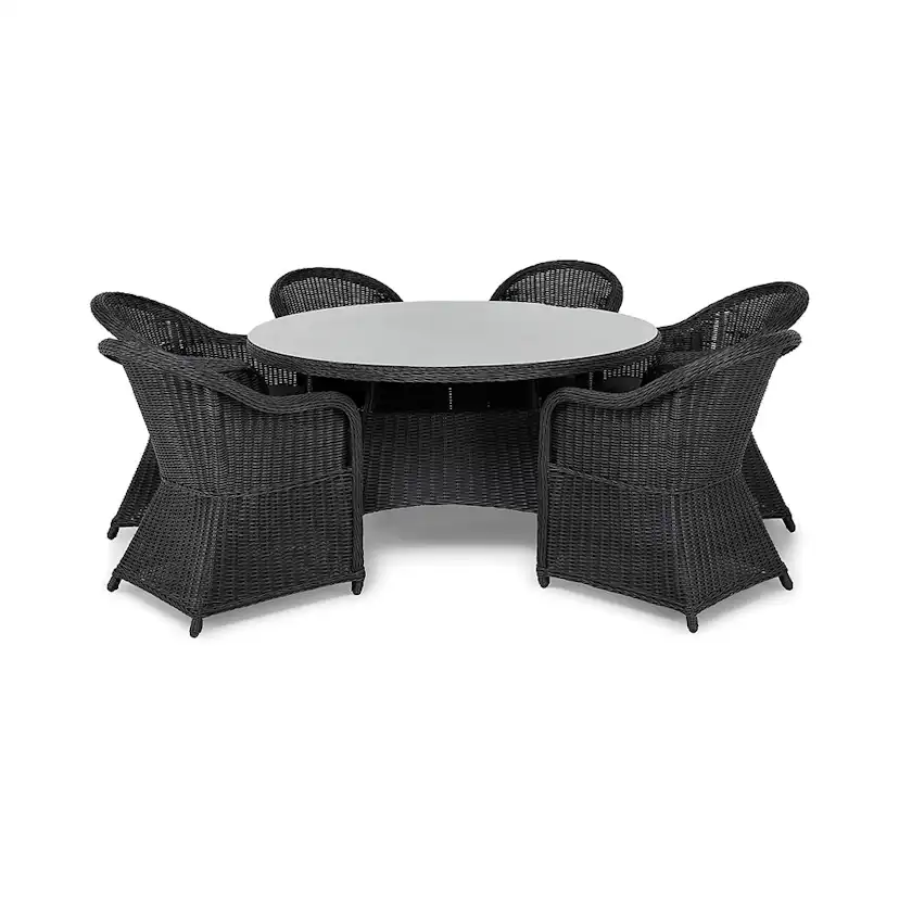 Matgrupp Utomhus Comfort Garden Marcus 140 Rund med 6 Light Utefåtöljer inkl. Dyna