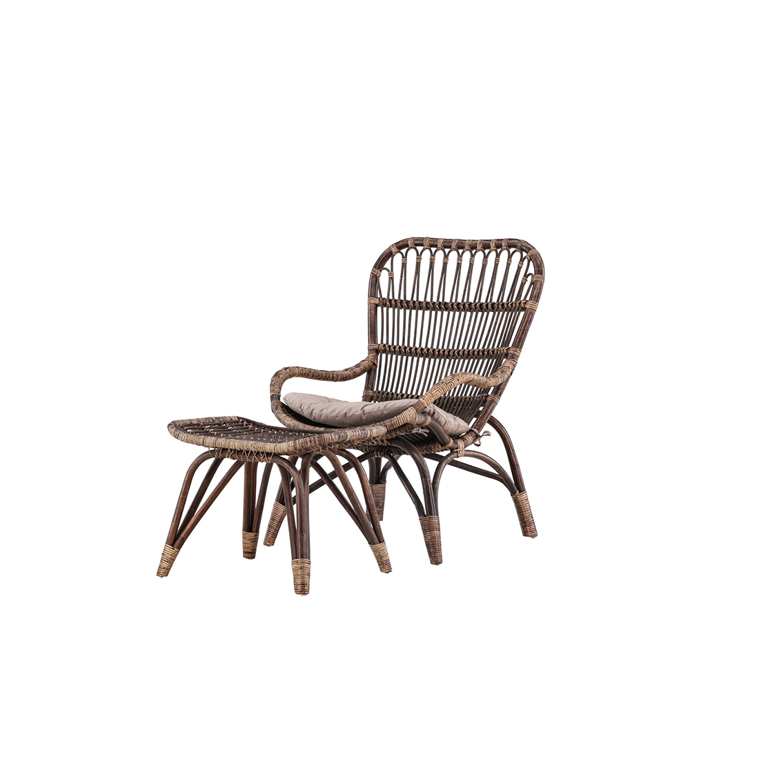 Ella Loungechair Rattan - Dark walnut / Beige - Ersätter 610 Färg: Dark Walnut