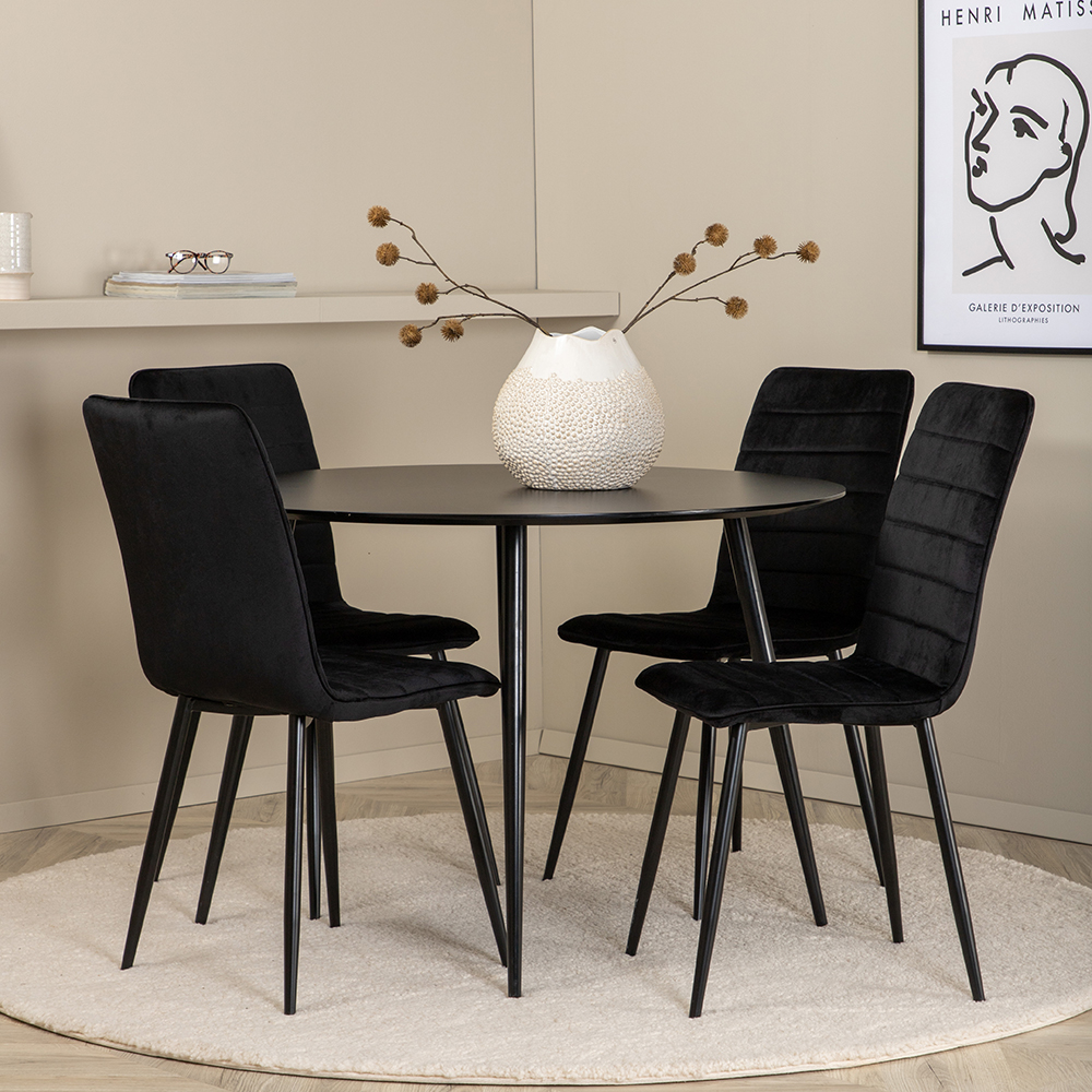 Silar Dining Table - Round 100  cm - Black Melamine / Black Svart
