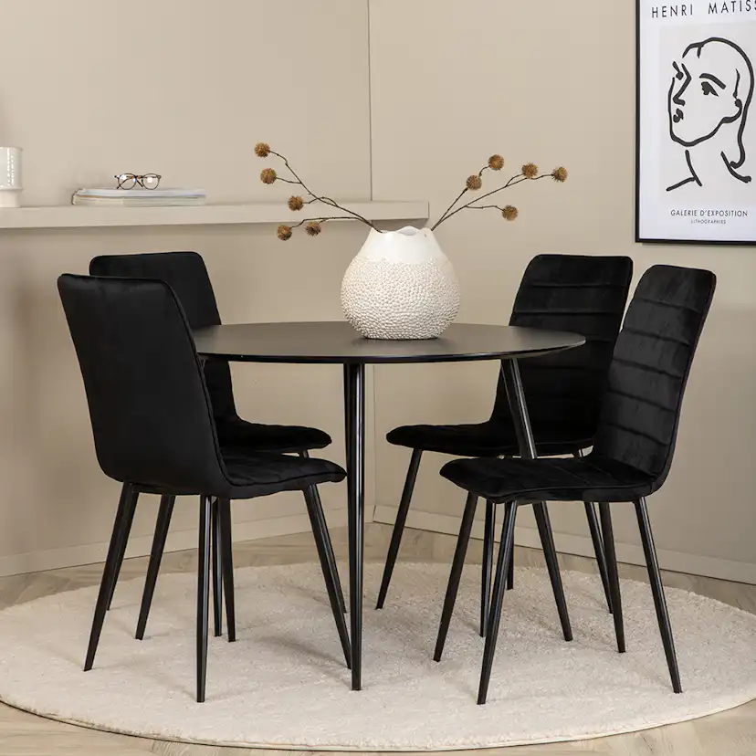 Silar Dining Table - Round 100 cm - Black Melamine / Black Svart