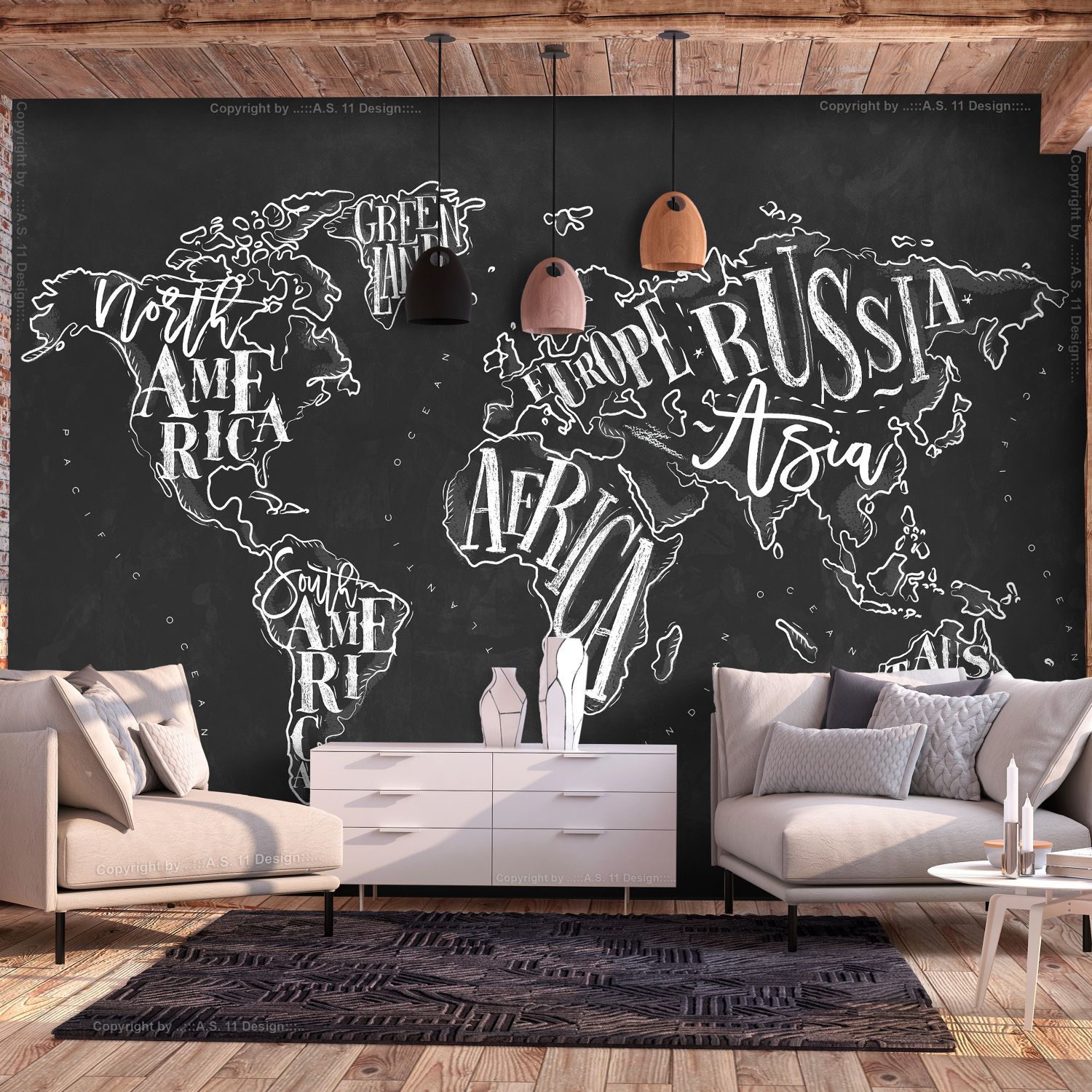Fototapet - Retro Continents (Black) 400x280 400x280 cm