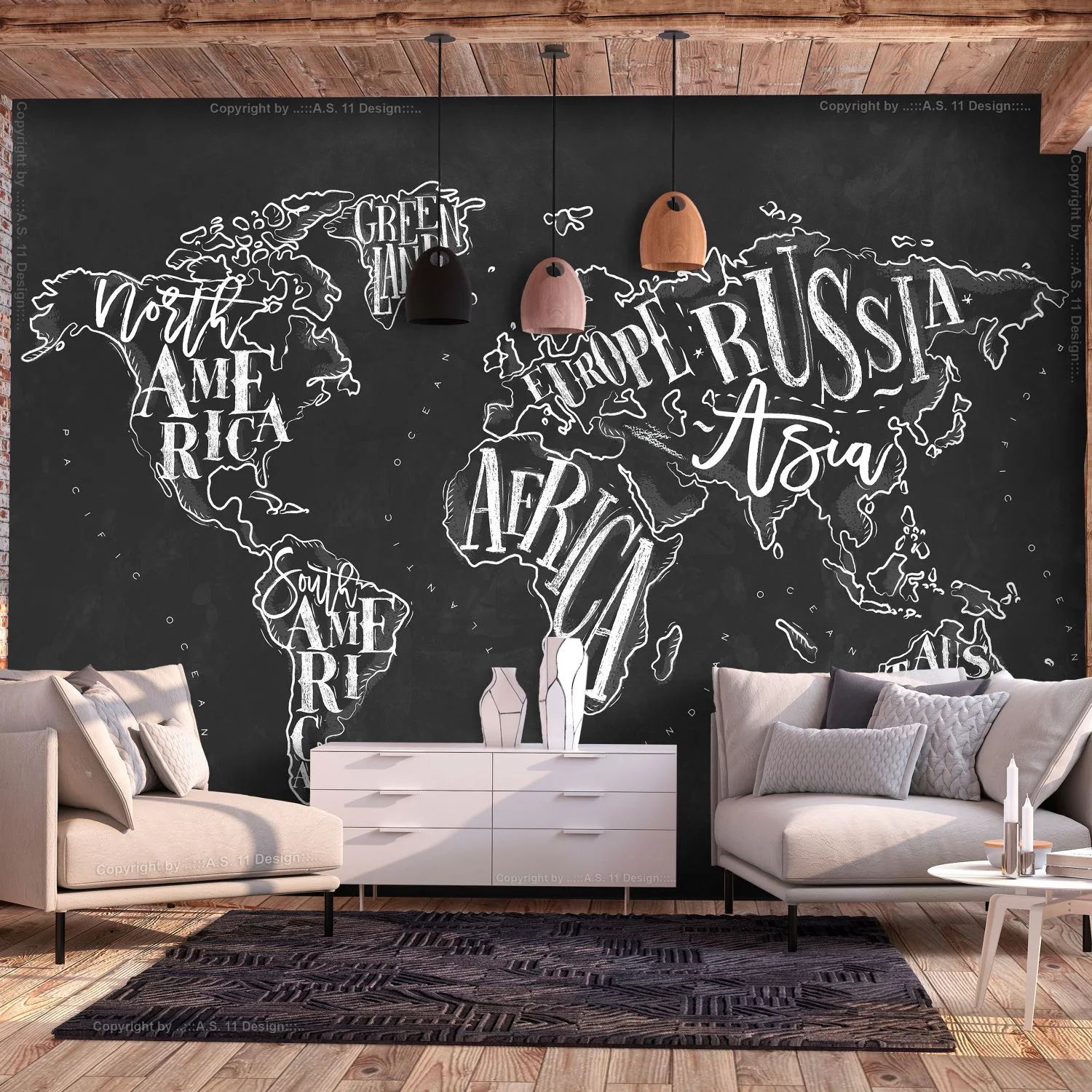 Fototapet Arkiio Retro Continents Svart