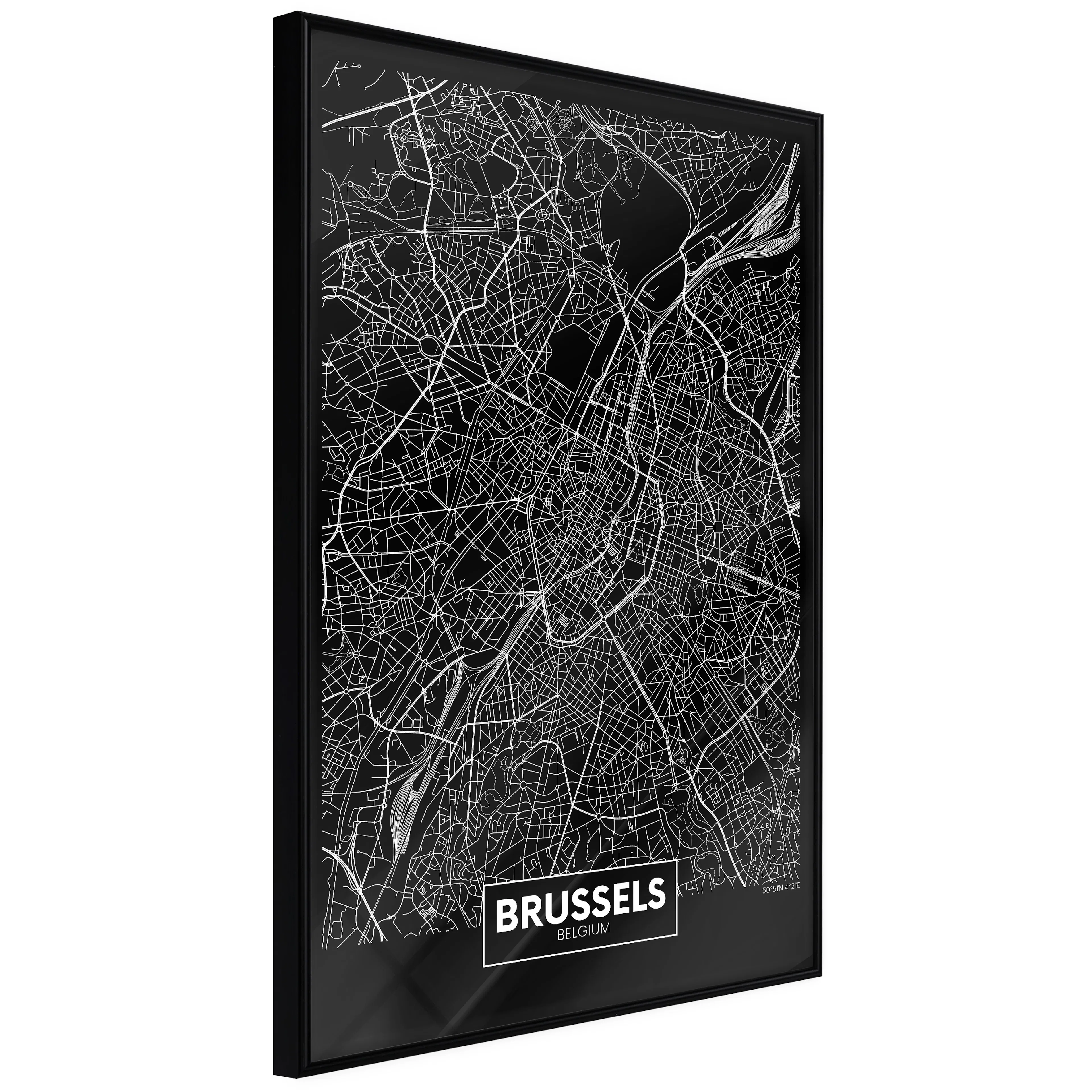 Affisch - Dark Map of Brussels [Poster] 40x60 Svart ram, 40x60 cm