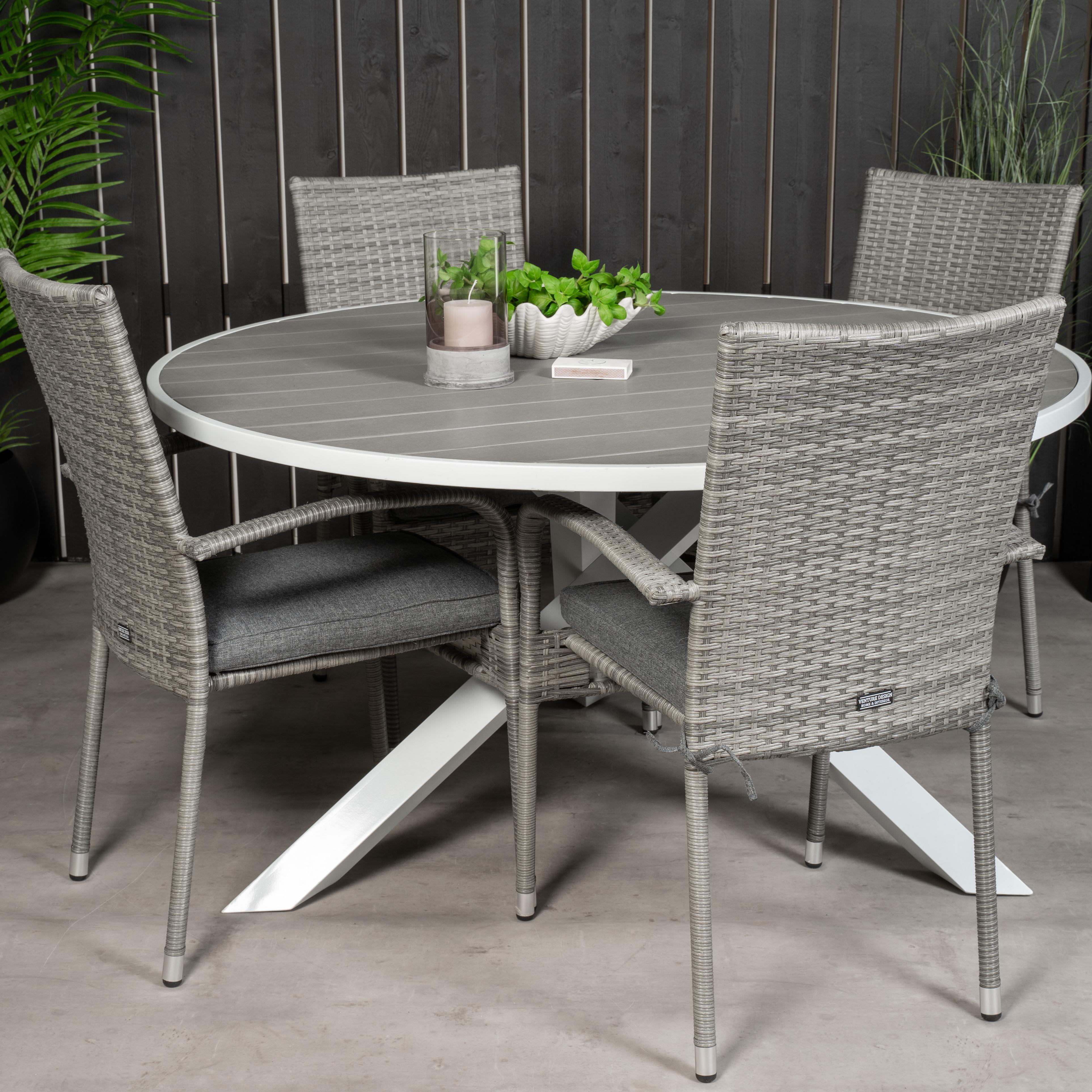 Parma Bord140-Vit Alu/Grå Aintwood+Anna stol(stackable)-Grå4 Grå