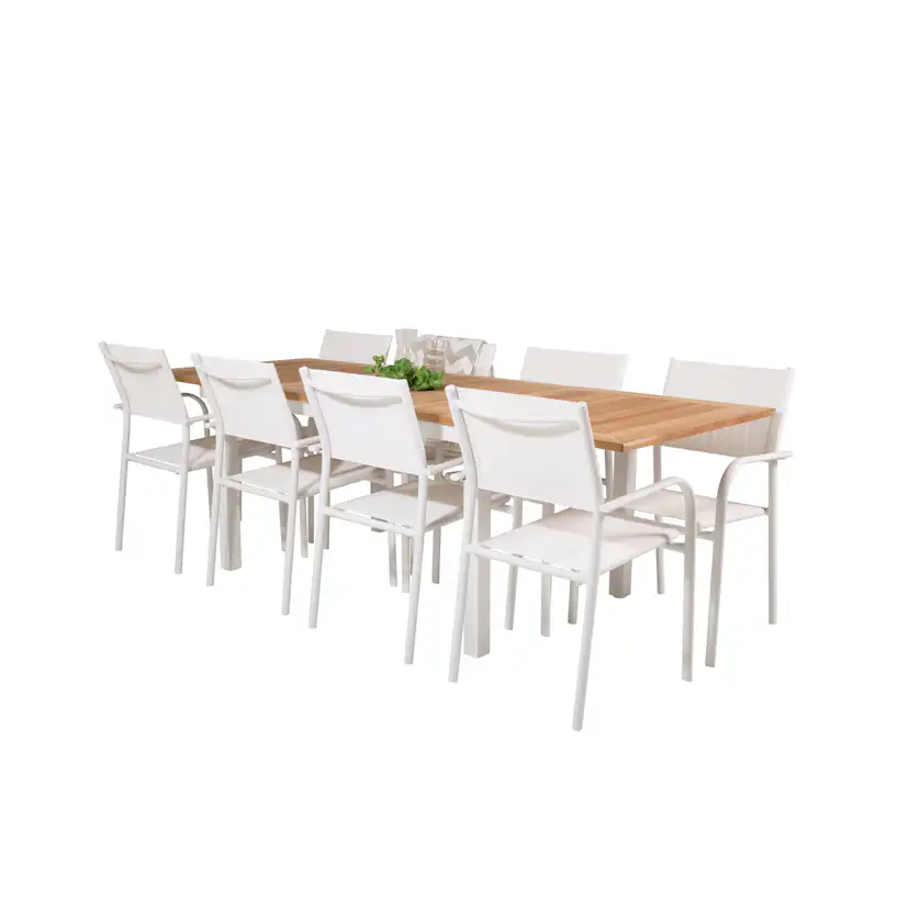 Panama Dining Table 160/240*90 - White Alu / Teak+Santorini Blanka Ben