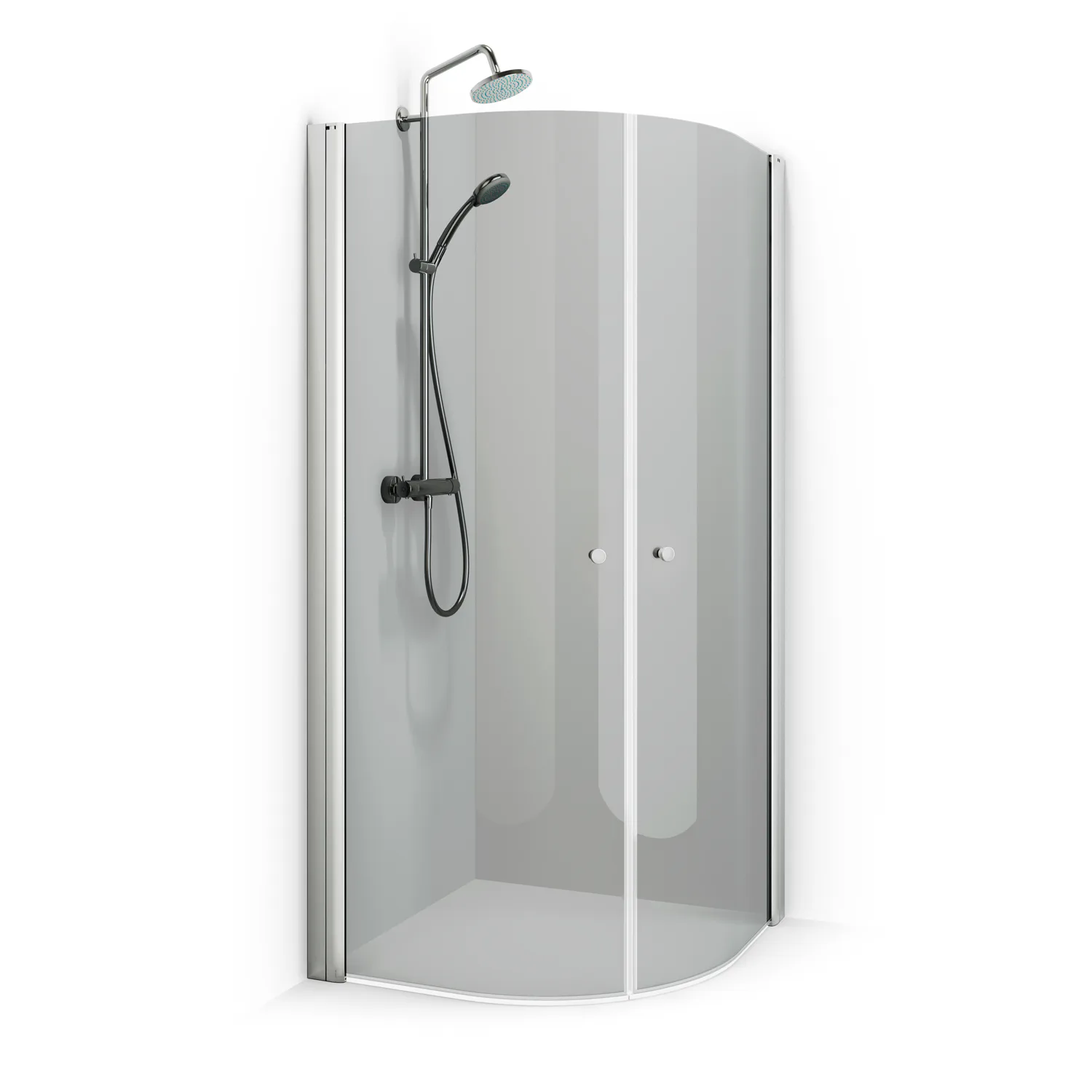 Spirit Rund 100x100 Gr Ma To 1000x1000x1970 mm, Matt Aluminium, Tonat glas med Hålgrepp