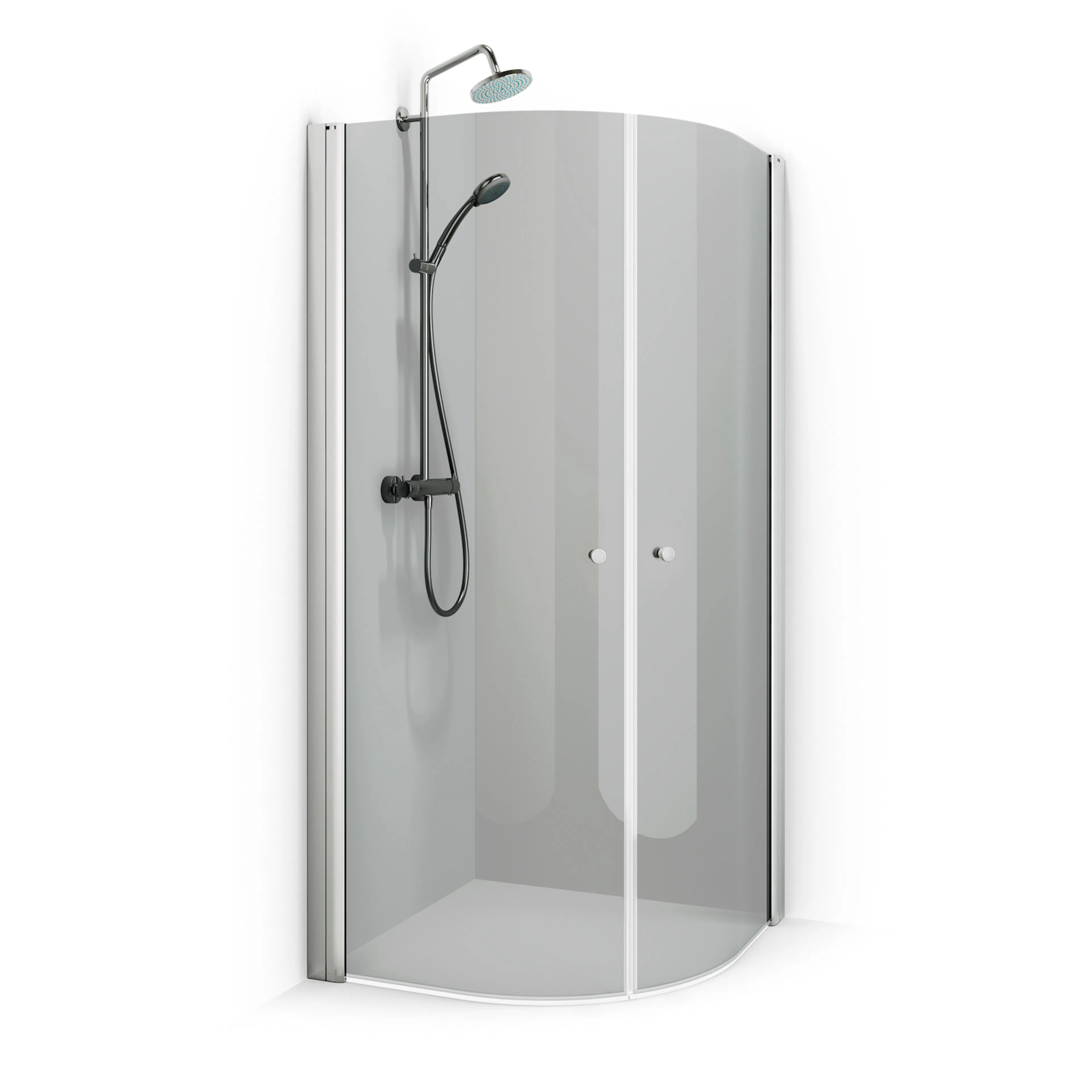 Spirit Rund 100x100 Gr Ma To 1000x1000x1970 mm, Matt Aluminium, Tonat glas med Hålgrepp