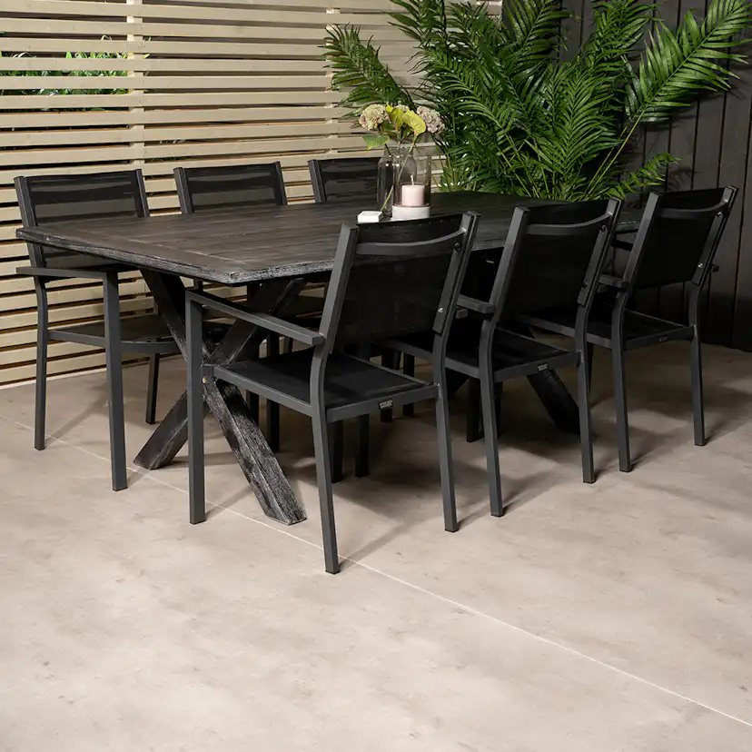Rives bord 200*100cm-Svart Acacia+Copacabana stolSvart Alu6 Svart