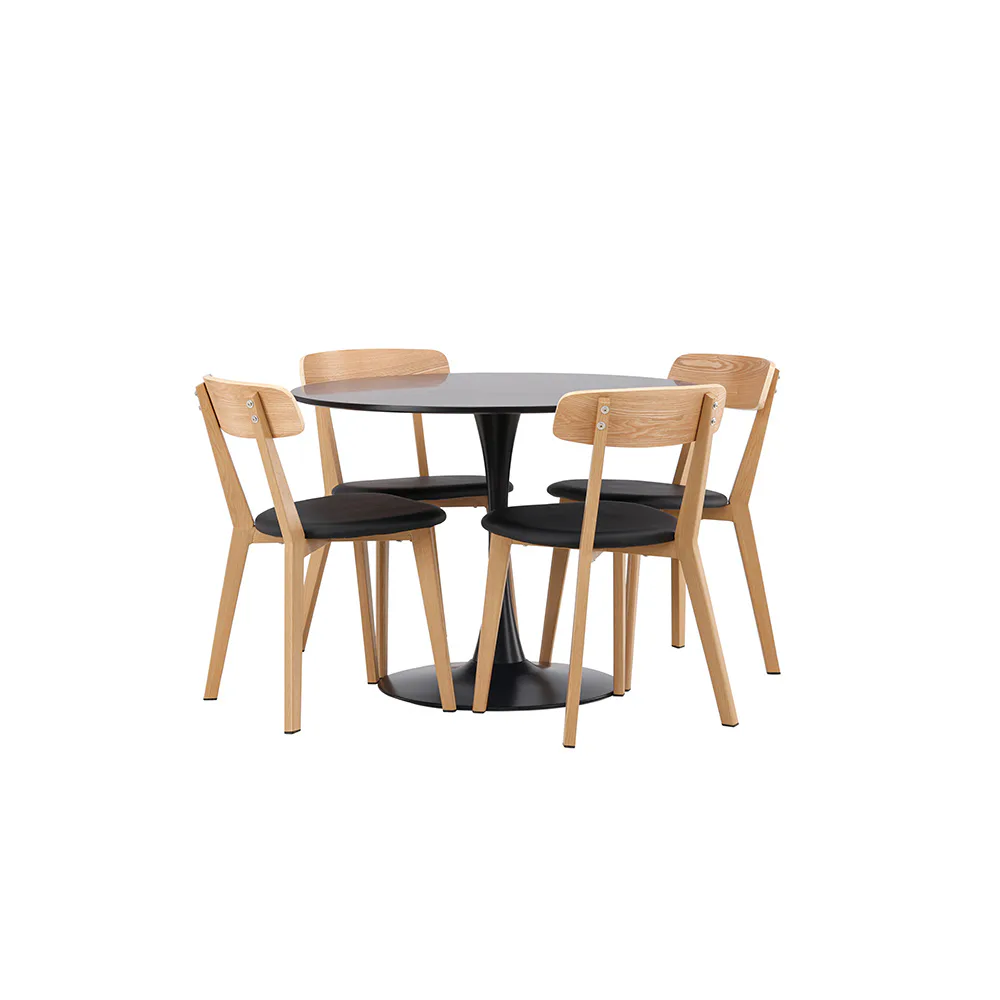 Matgrupp Venture Home Glade Ø 100 cm med 4 Sanjos Stolar