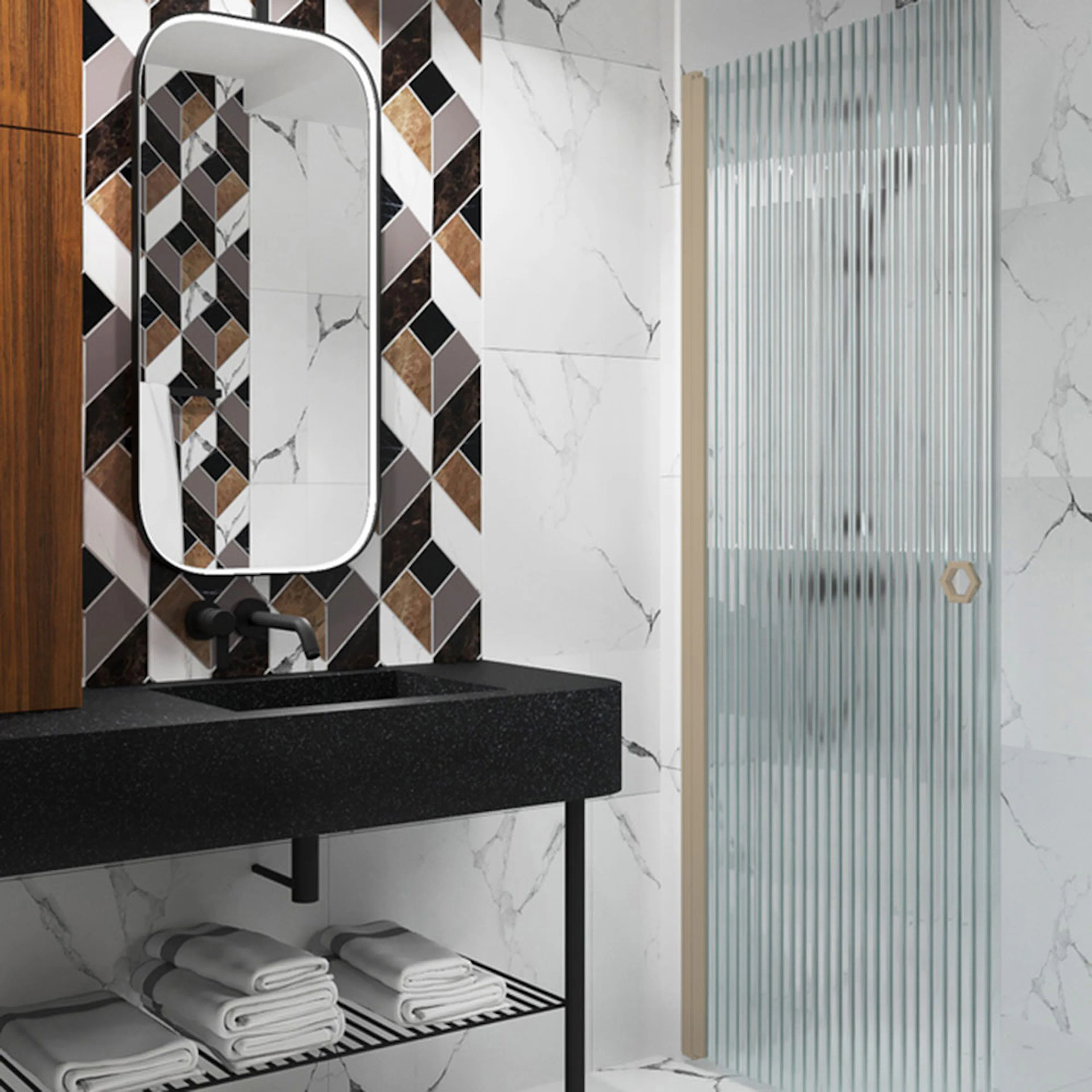 Forma 302 Vändbar duschvägg 385X2025 mm, Reeded, Sand Profiler