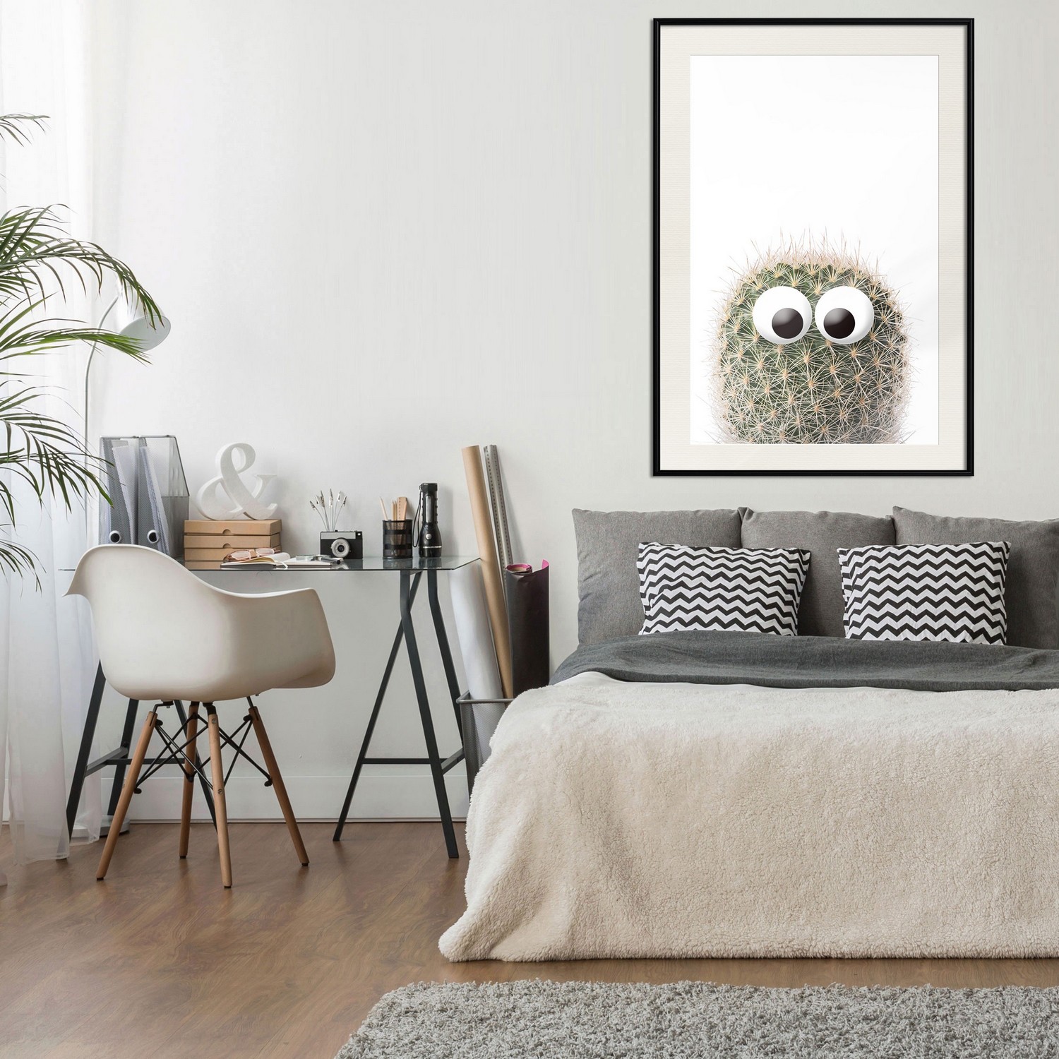 Affisch - Cactus With Eyes [Poster] 40x60 Svart ram med passepartout, 40x60 cm
