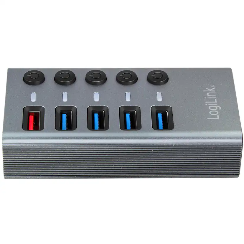 USB-hub LogiLink 4+1-port med Separata På/Av-knappar USB 3.2 Gen 1