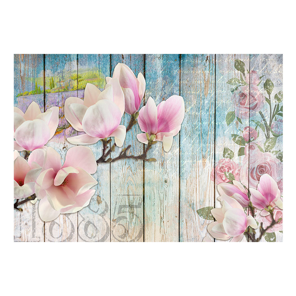 Fototapet Arkiio Pink Flowers On Wood
