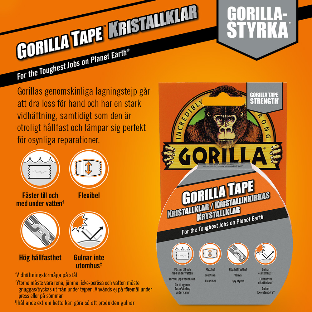 Tejp Gorilla Genomskinlig Lagningstejp 8,2mx48mm