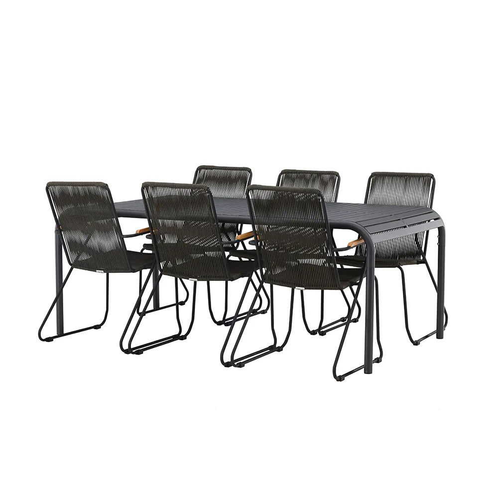 Matgrupp Venture Home Borneo Bord med 6 Bois Stolar Svart