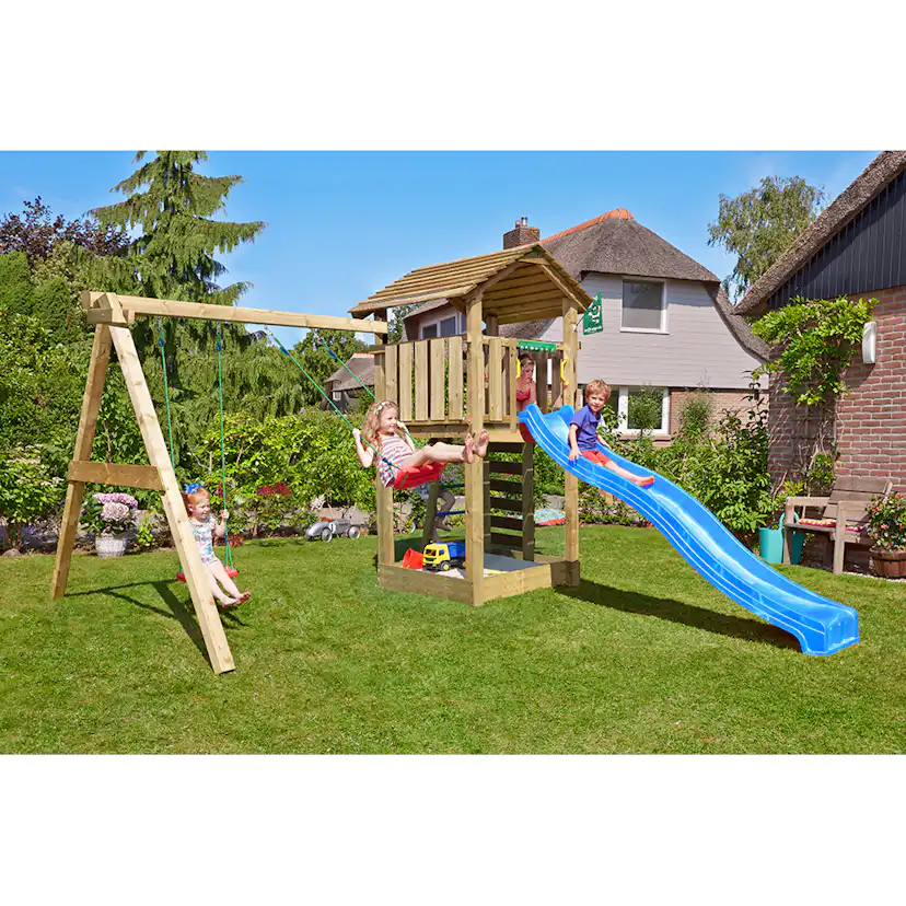 Lektorn Jungle Gym Cottage 2.1 Gungmodul Blå Rutschkana & Sand