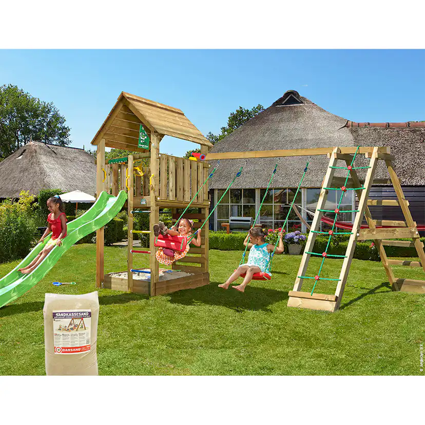 Lektorn Jungle Gym Cabin 2.1 Klättermodul Grön Rutschkana & Sand