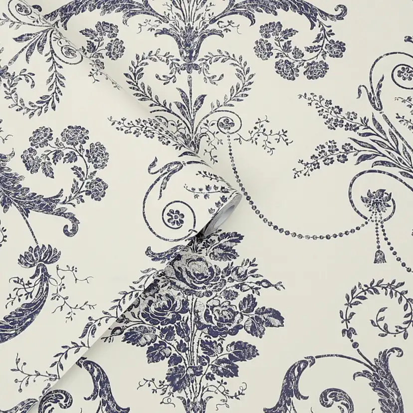 Tapet Laura Ashley Josette Off Vit& MidNacht 113387 EasyUp, Mönstrad Vit