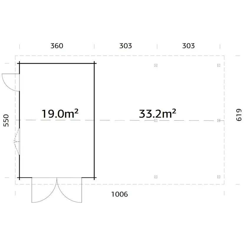 Garage Palmako Roger med Carport 53,1 m2 och Slagport
