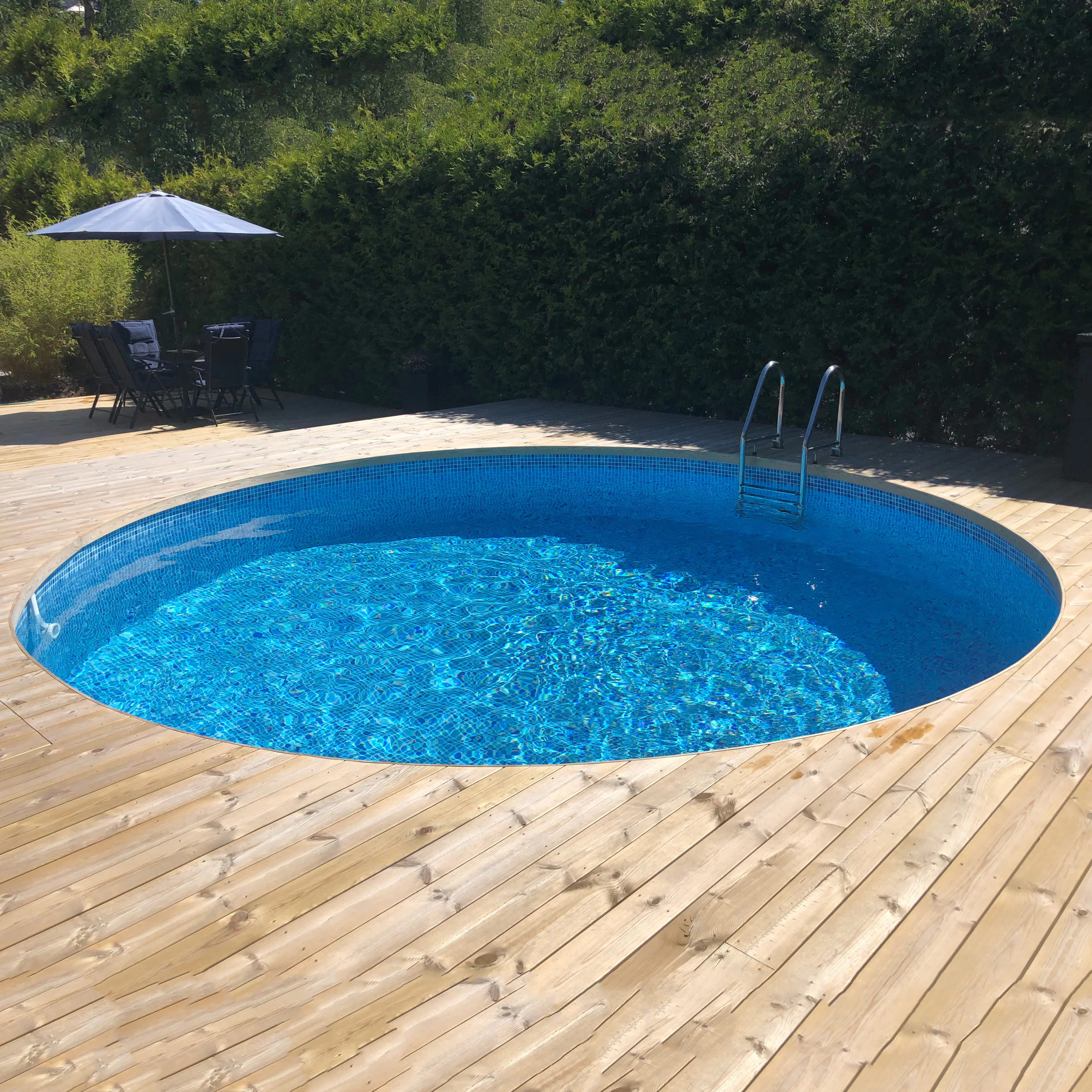 Stålväggspool Premium, rund, 3,5x1,2m, inbyggd, L:Carrara 0. Carrara