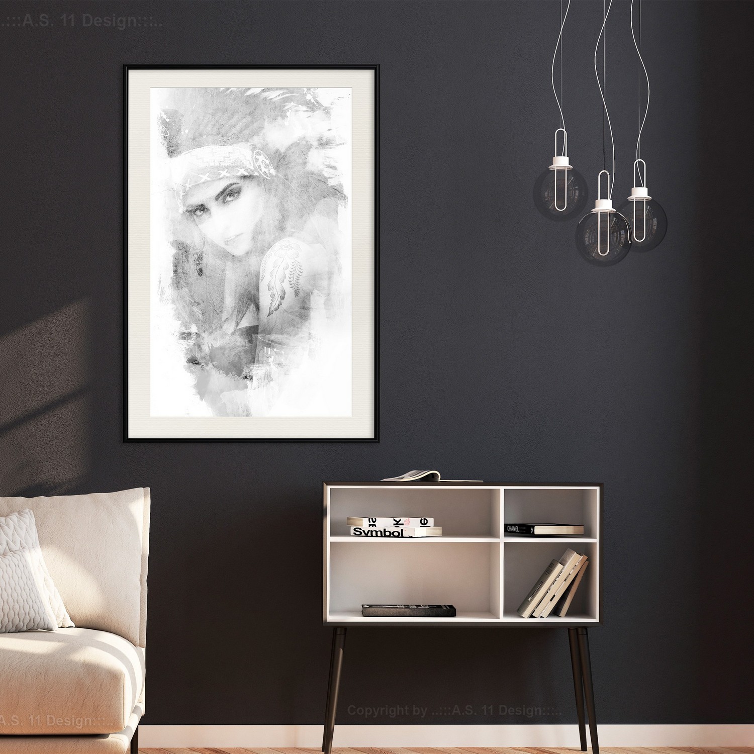 Poster Artgeist Affisch Ethnic Look Svart/Vit