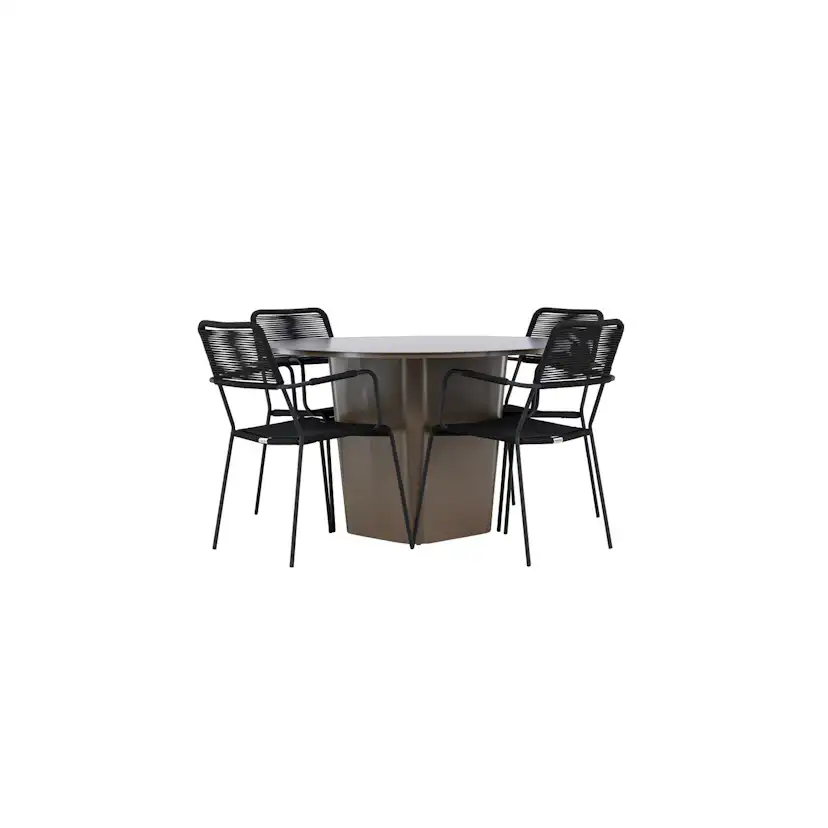 Santa Fe Dining Table ø120 - Roasty +Lindos Armchair - Black Trädgårdsgrupp Venture Home Santa Fe med 4 Lindos Karmstolar