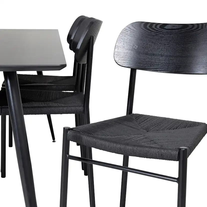 Silar Dining Table - 180 cm - Black Melamine / Black Legs +P Svart