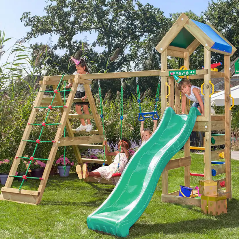 Jungle Gym Patio med klätterställning, 2 gungor och mörkgrön Grön