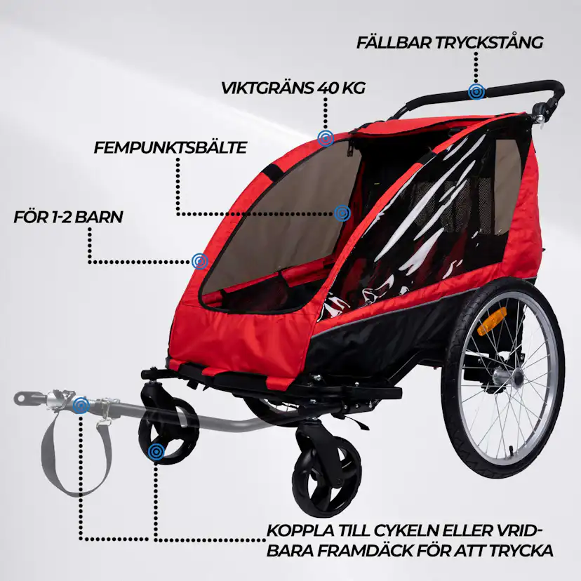 Cykelvagn Trekker för 1-2 Barn Pro