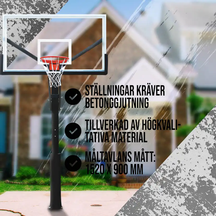 Basketställning ProSport In-Ground med Justerbar Basketkorg, 2,3-3,05m