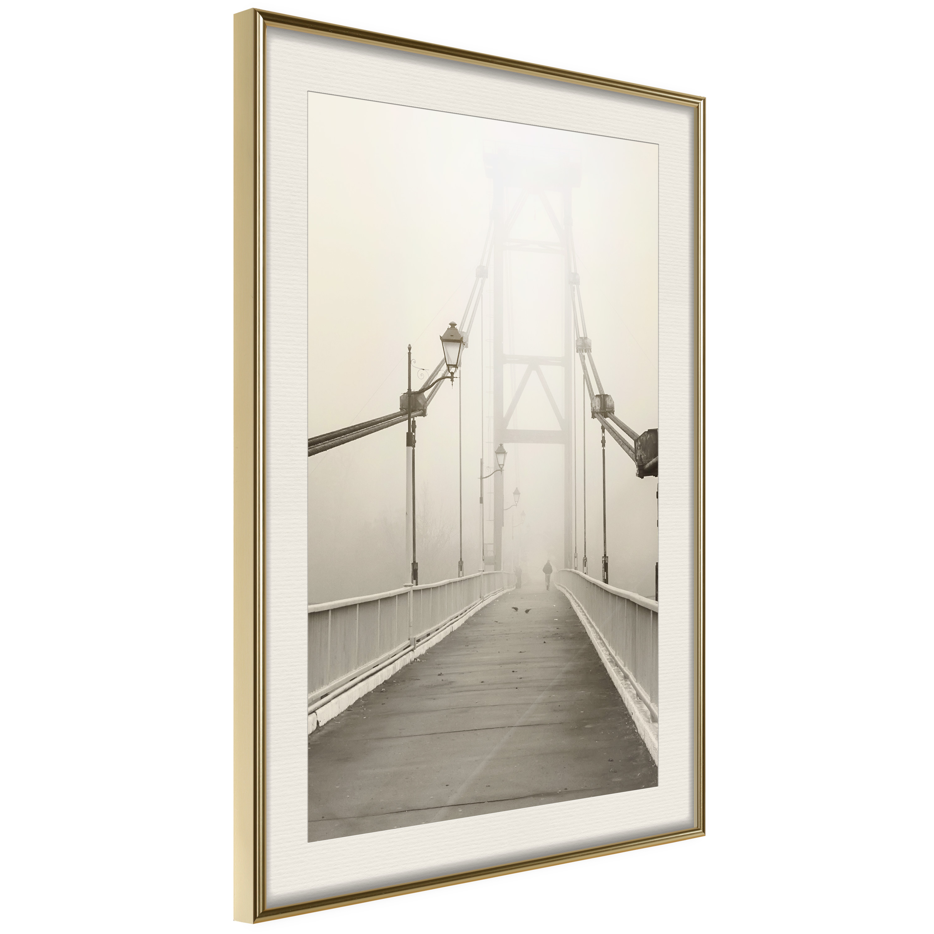 Affisch - Bridge in the Fog [Poster] 40x60 Guld ram med passepartout, 40x60 cm