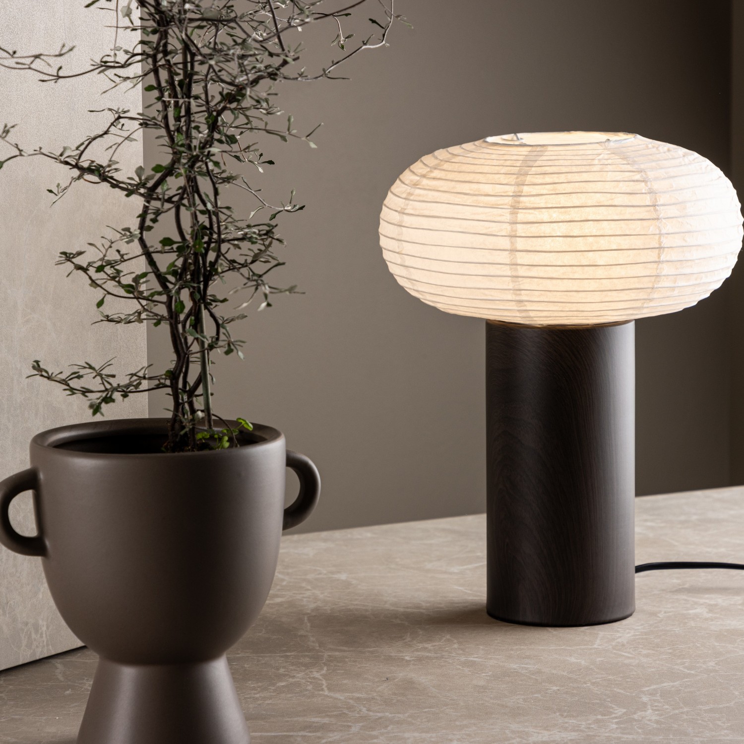 Hovfjället 25cm Table Lamp - Oak Foil /  Rice Paper Brun
