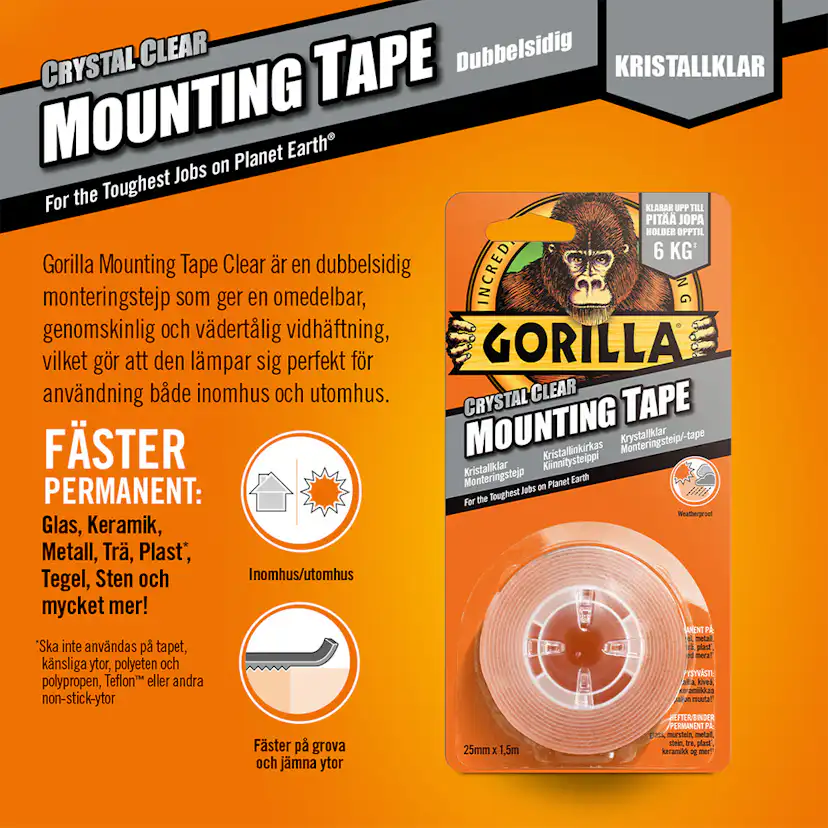 Tejp Gorilla Monteringstejp 1,52mx25,4mm