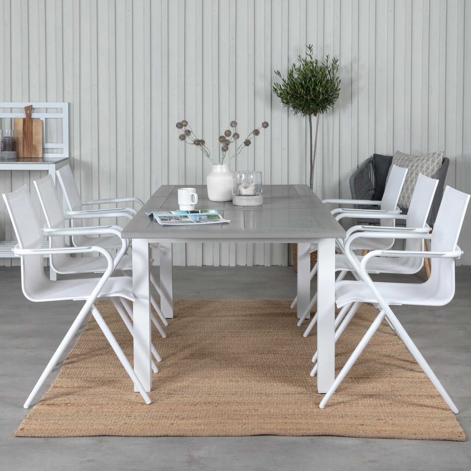 Matgrupp Venture Home Aleyna 152 Vit med 6 Aspen Matstolar