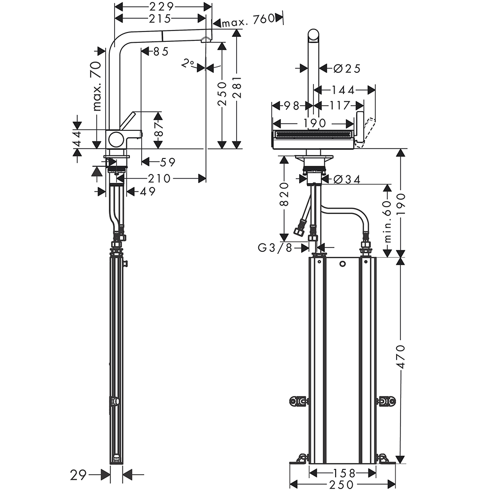 Köksblandare Hansgrohe Aquno Select M81 250 2-jet med Utdragbar pip
