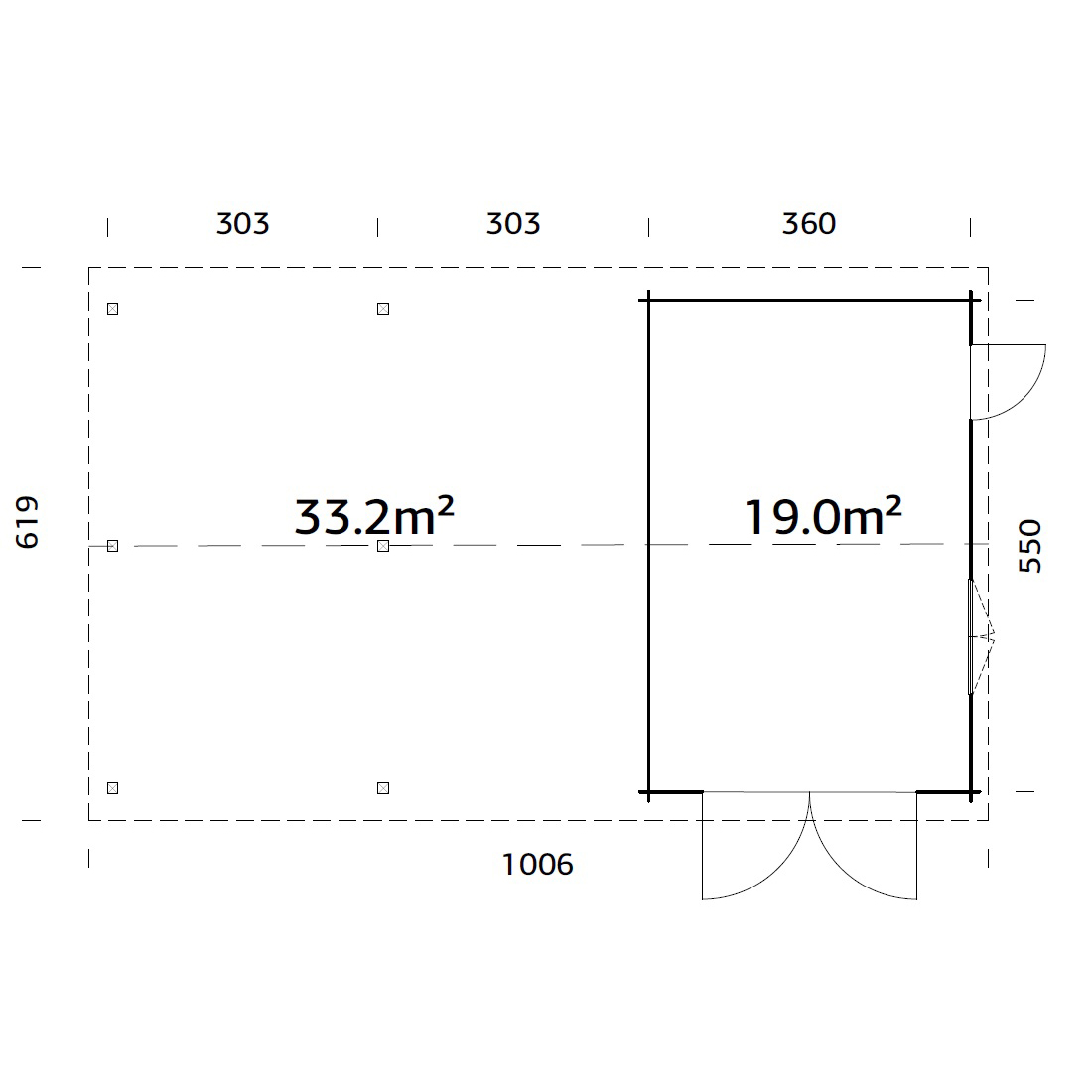 Garage Palmako Roger med Carport 53,1 m2 och Slagport